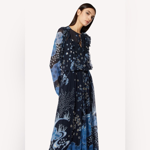 RED Valentino SS21 Oriental Toile De Jouy Print Silk Ruffle Maxi Dress M AS-IS - Picture 6 of 14